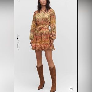 Mango Dress, Orange/Brown/Cream/Boack, Size XL